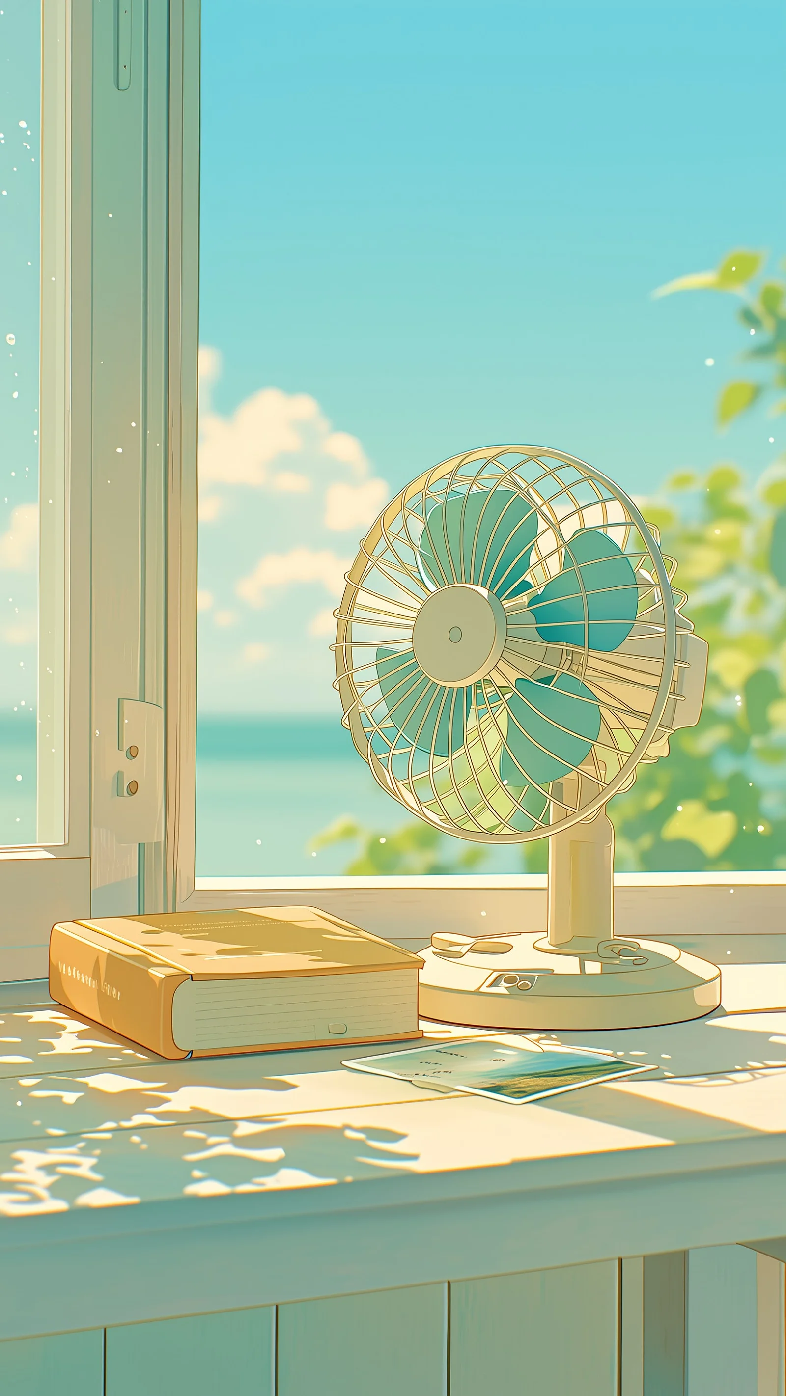 Desktop Fan on Sunny Windowsill 4K Wallpaper