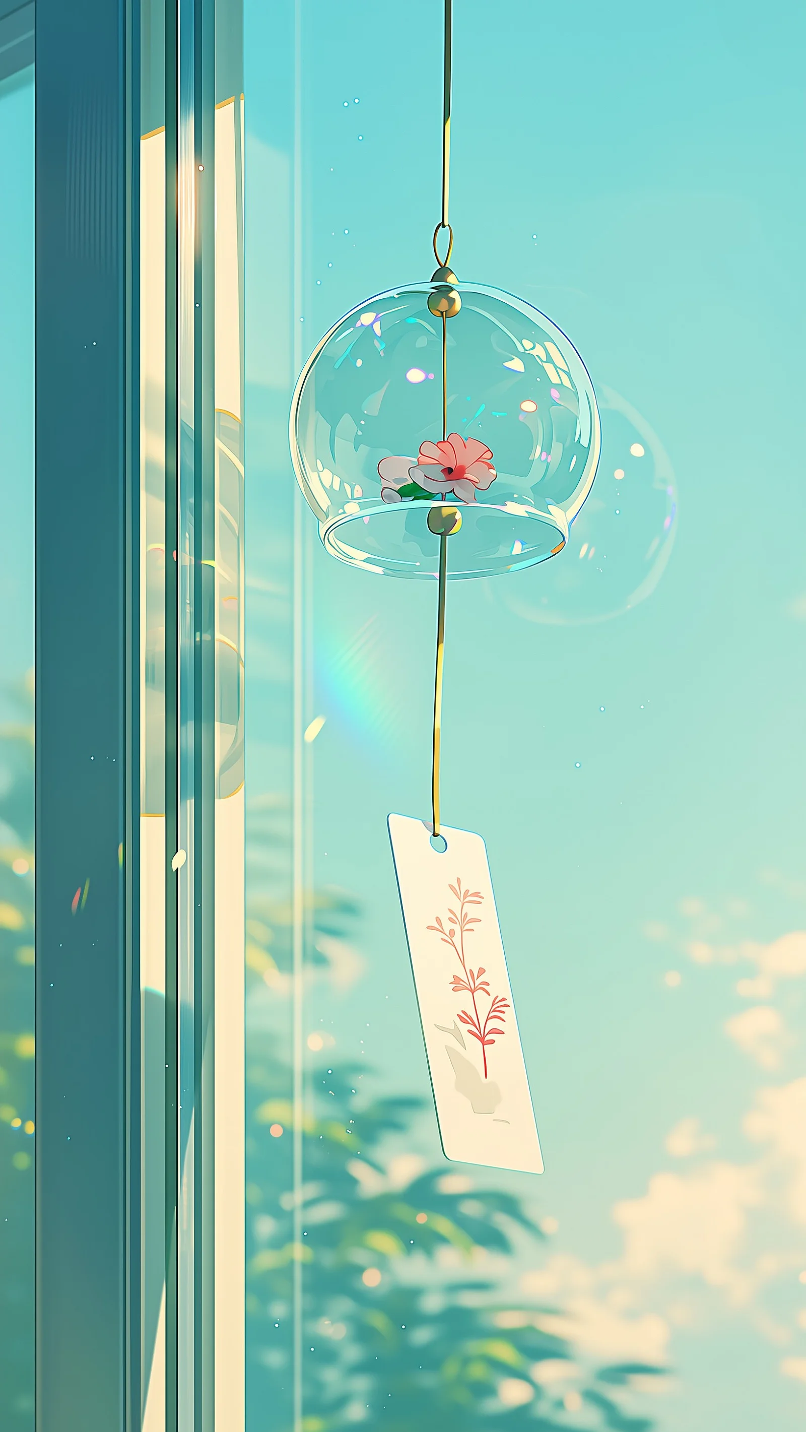 Glass Wind Chime Hanging by Window 4K Wallpaper