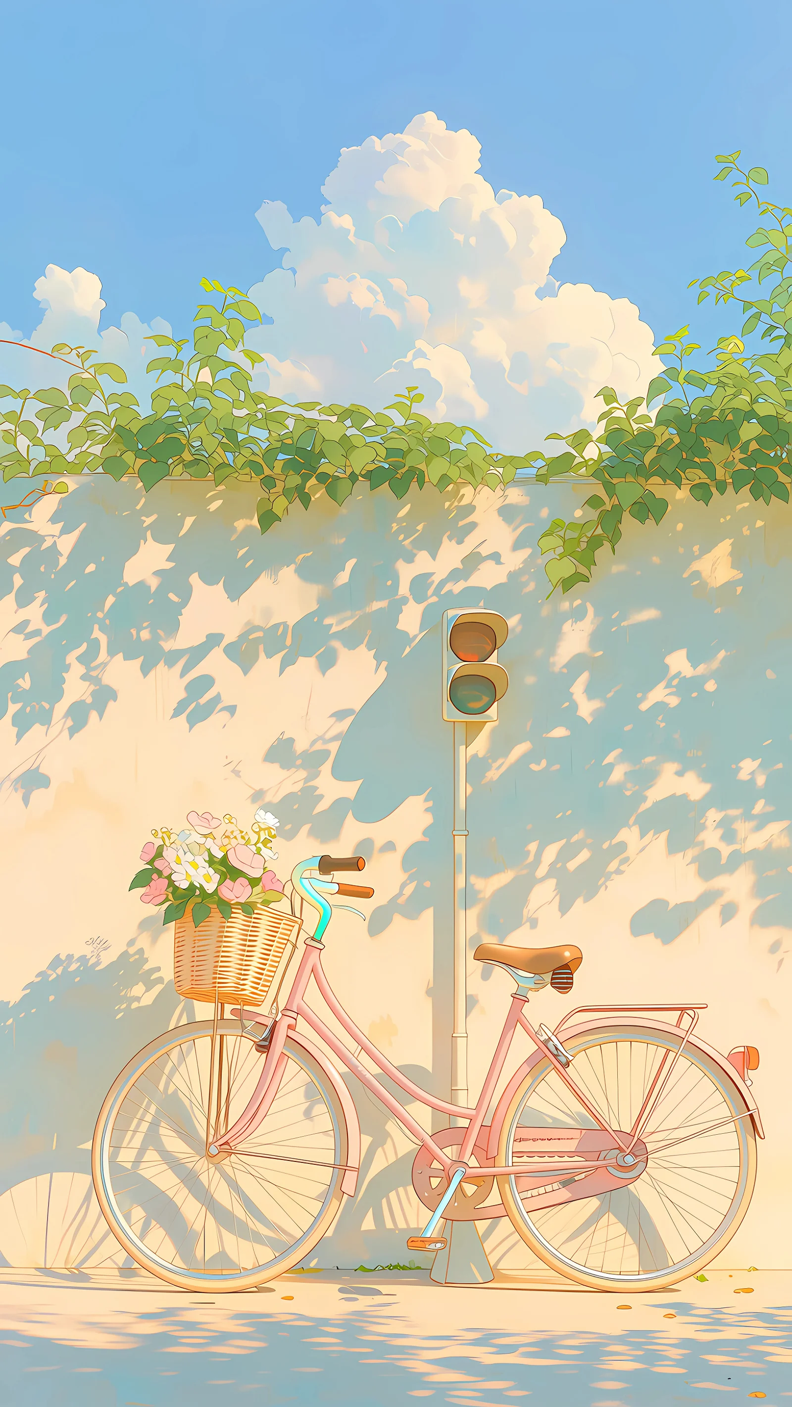 Pink Bicycle Against Sunny Wall 4K Wallpaper