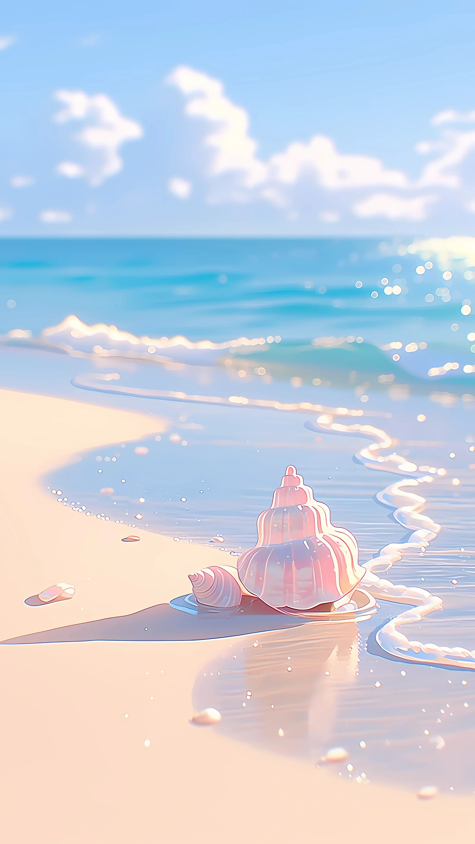 Seashells Resting on Sunny Beach 4K Wallpaper
