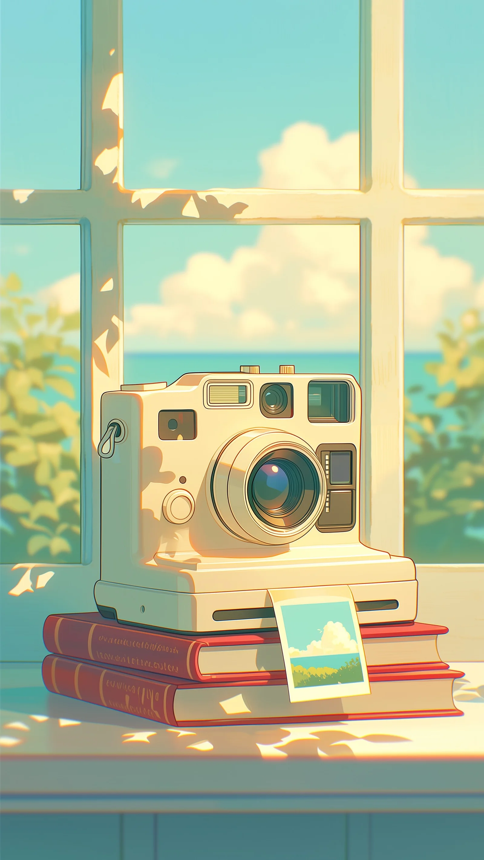 Vintage Camera on Books by Window 4K Wallpaper