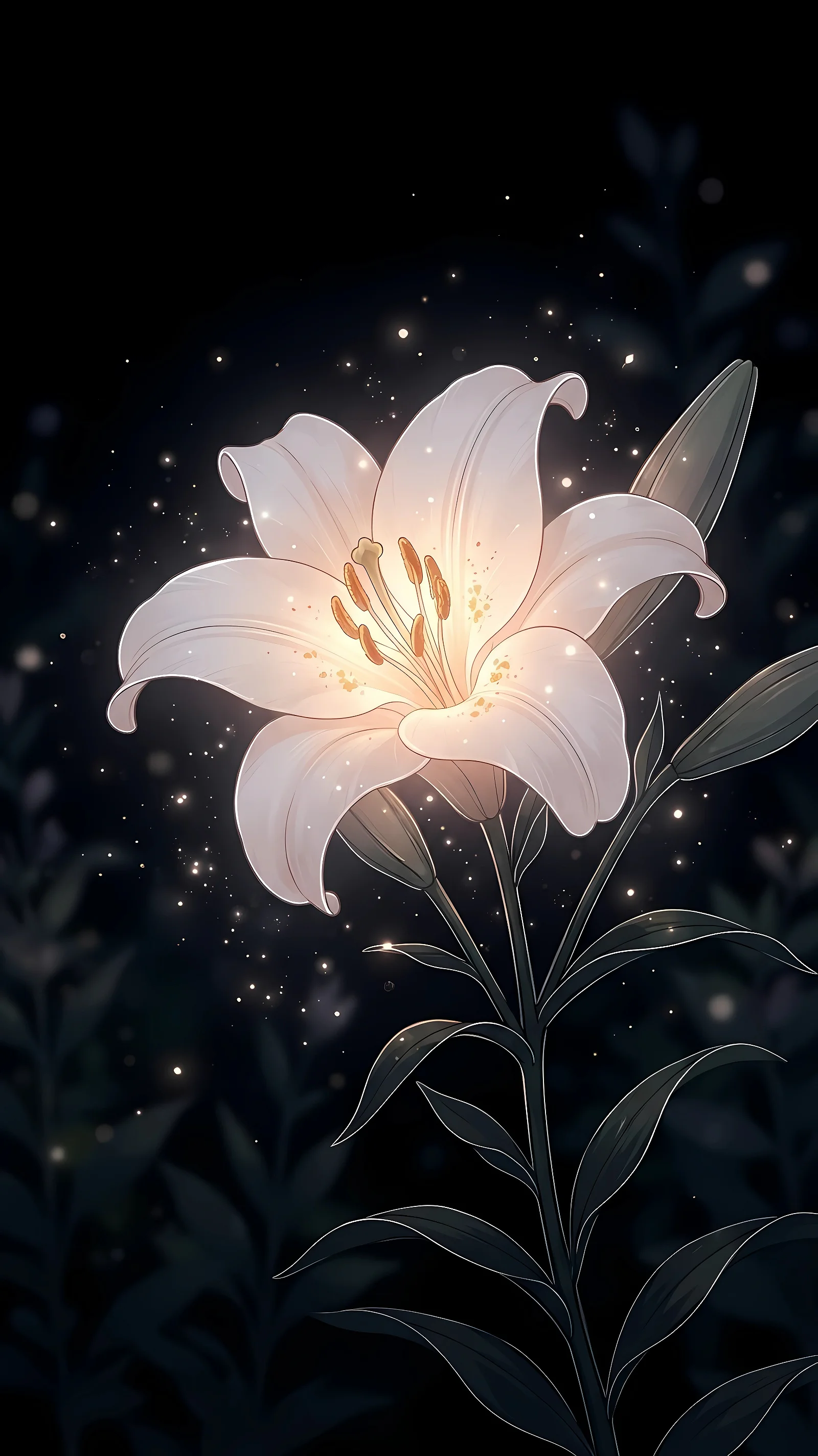 Glow White Lily at Night 4K Wallpaper